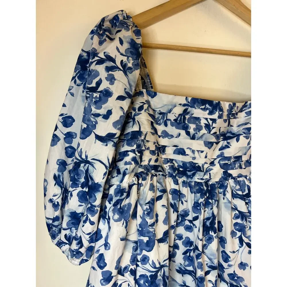 A&F Abercrombie and Fitch Emerson Ruched Puff Sleeve Floral Poplin Mini Dress - Picture 4 of 14